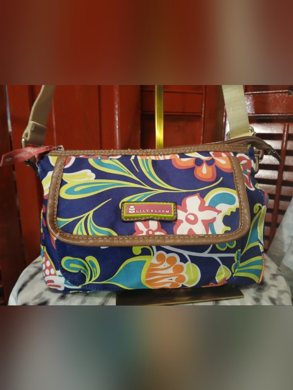 Lily Bloom Floral Canvas Crossbody Bag in Navy Multicolor